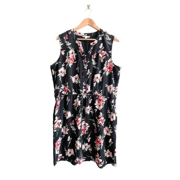 Catherine Malandrino Floral Drawstring Tie Dress Sleeveless Button Up Women's XL - Picture 1 of 7